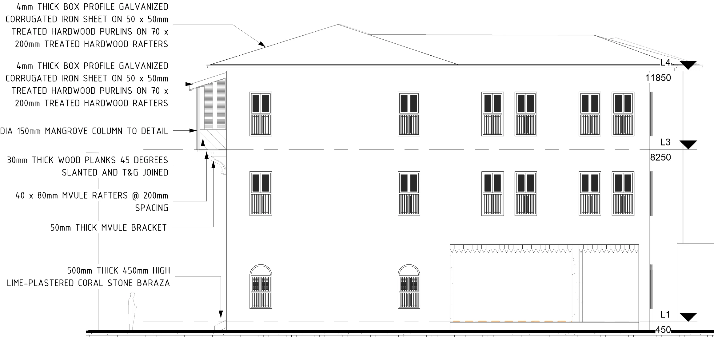 Thika Street Elevation — Mombasa Old Town Swahili Conservation, Old Town Mombasa