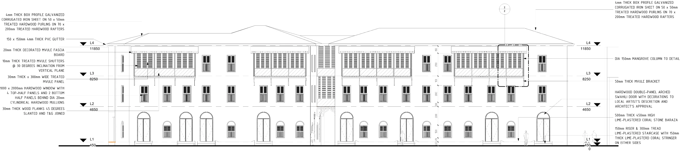 Ndia Kuu Elevation — Mombasa Old Town Swahili Conservation, Old Town Mombasa